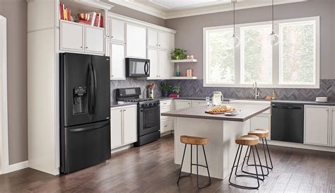 lg black stainless steel appliances with white cabinets|black stainless kitchen appliance packages.